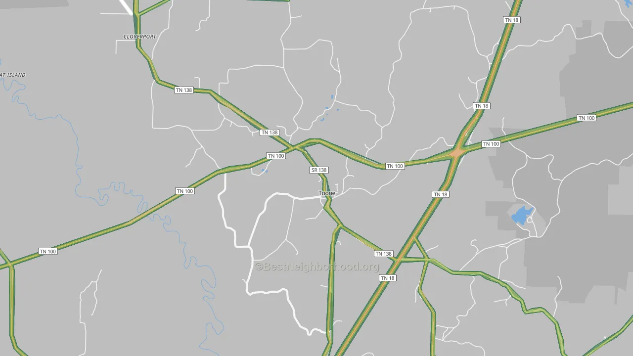 Toone, TN Map of Noise Levels in Toone