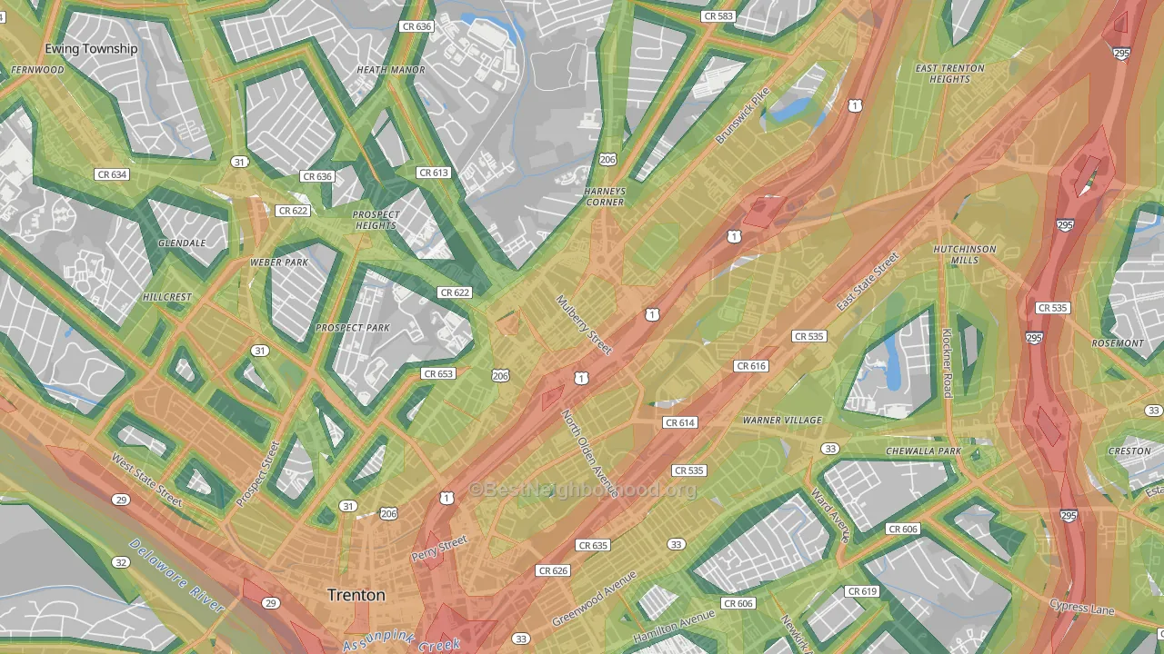Top Road, Trenton, NJ Map of Noise Levels in Top Road