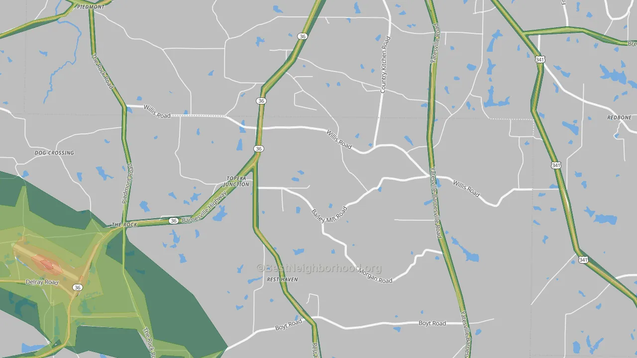 Topeka Junction, GA Map of Noise Levels in Topeka Junction