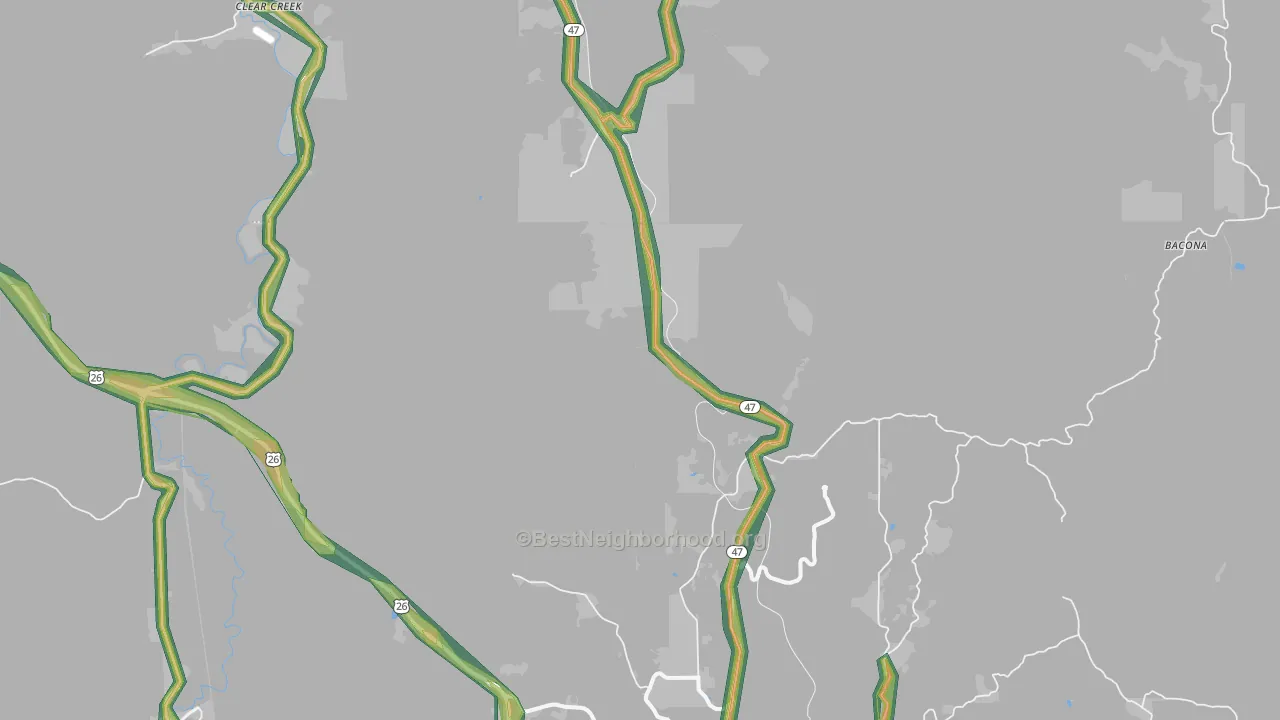 Tophill, OR Map of Noise Levels in Tophill