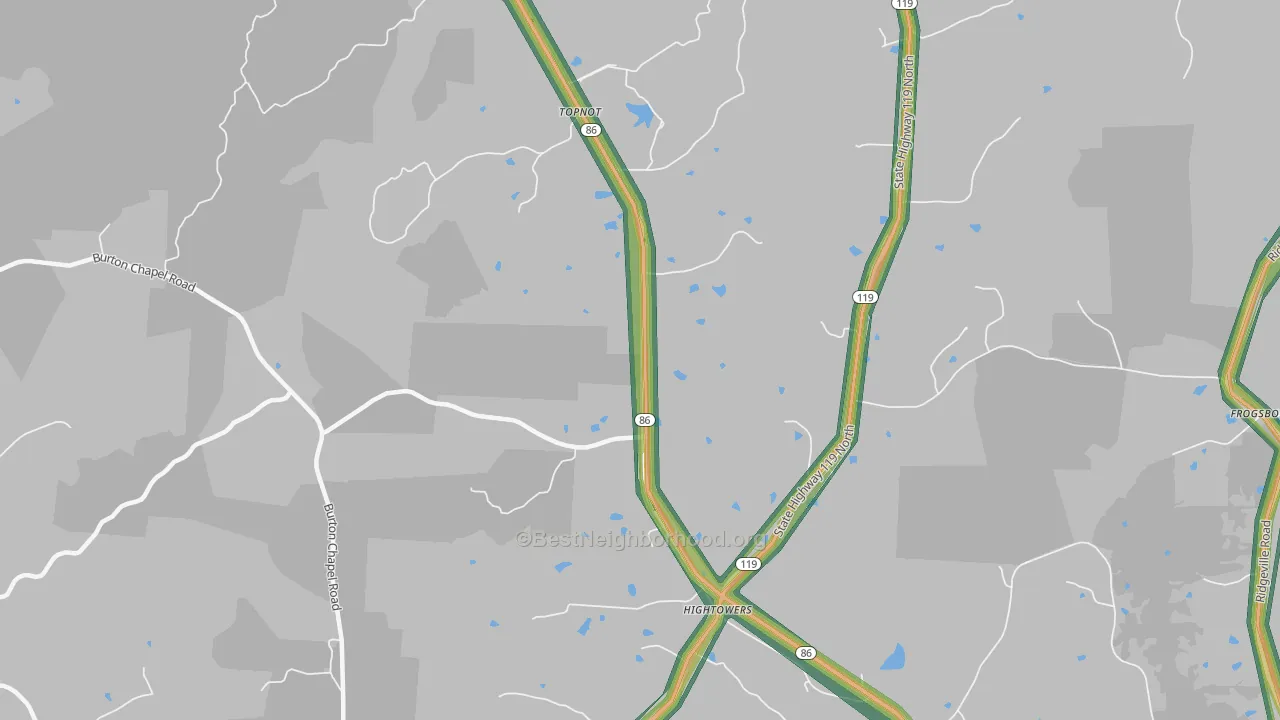 Topnot, NC Map of Noise Levels in Topnot