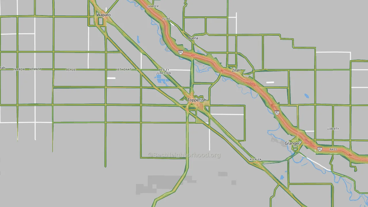 Toppenish, WA Map of Noise Levels in Toppenish
