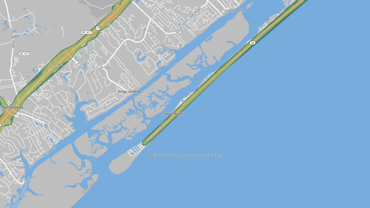 Topsail Beach, NC Map of Noise Levels in Topsail Beach