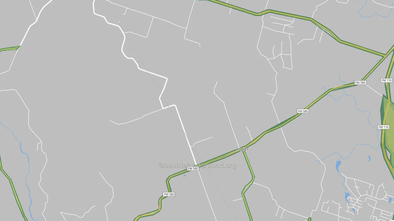 Topsey, TX Map of Noise Levels in Topsey