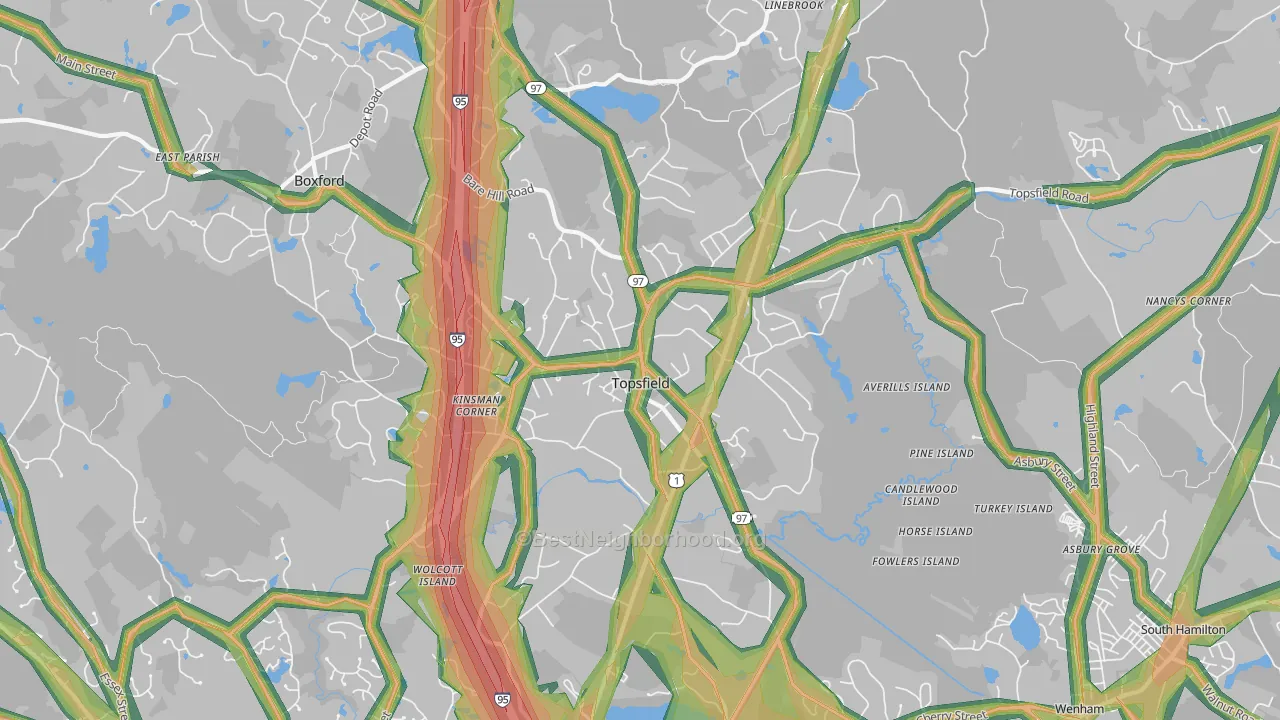 Topsfield, MA Map of Noise Levels in Topsfield