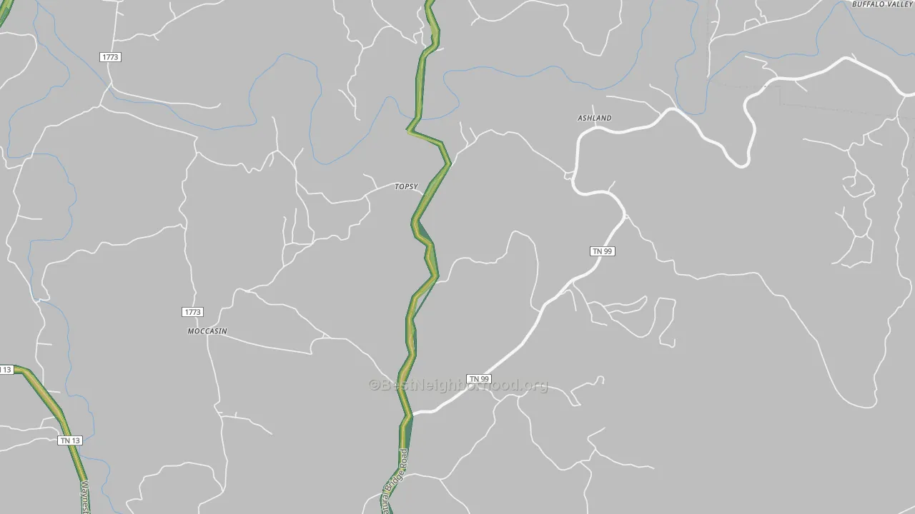 Topsy, TN Map of Noise Levels in Topsy