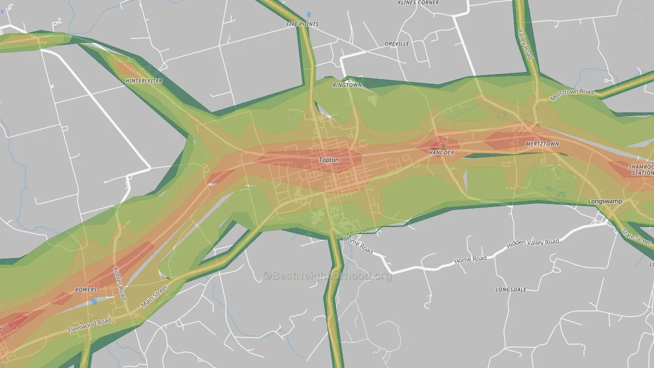 Topton, PA Map of Noise Levels in Topton