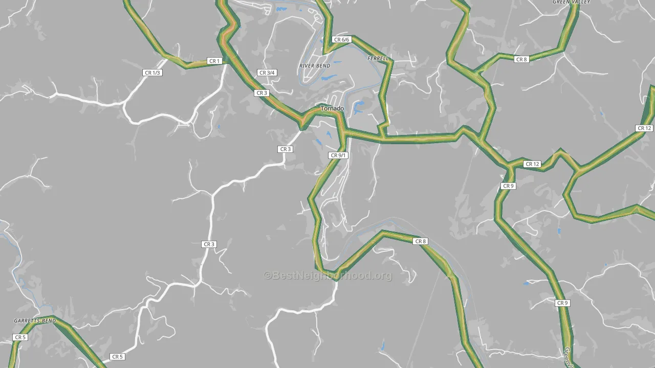 Tornado, WV Map of Noise Levels in Tornado