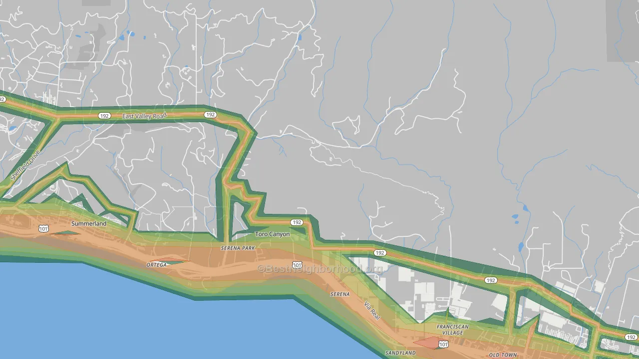 Toro Canyon, CA Map of Noise Levels in Toro Canyon