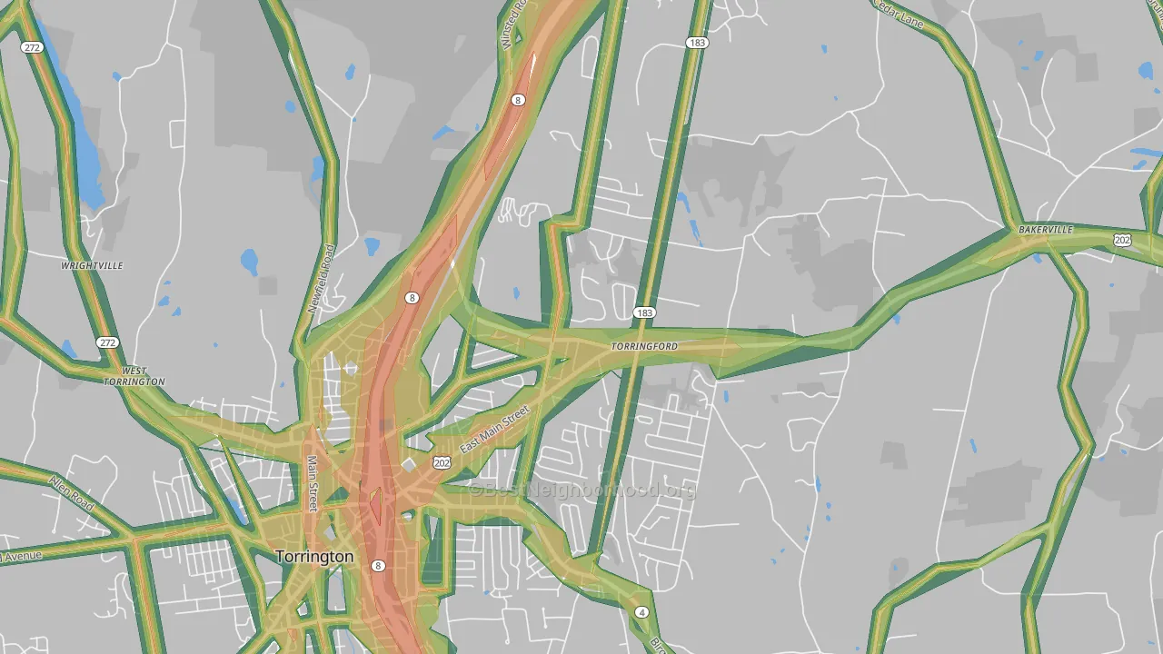 Torringford, Torrington, CT Map of Noise Levels in Torringford