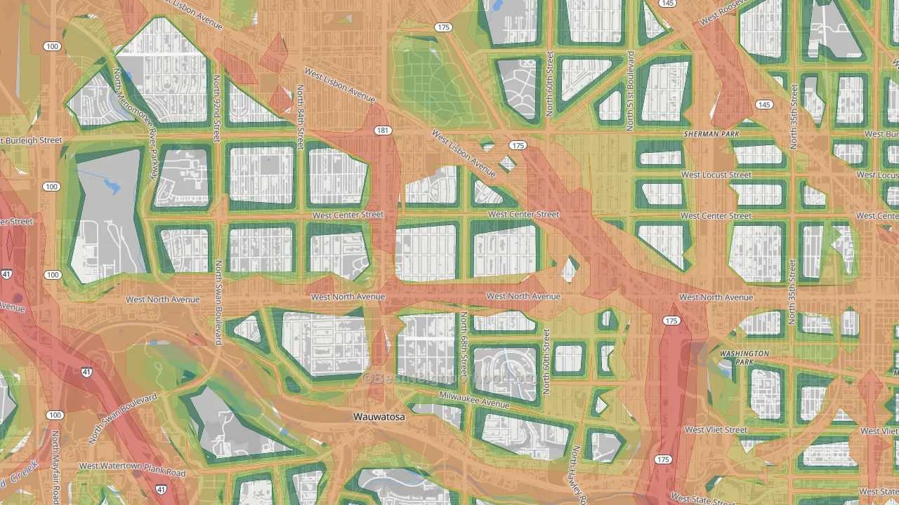 Tosa East Towne, Wauwatosa, WI Map of Noise Levels in Tosa East Towne