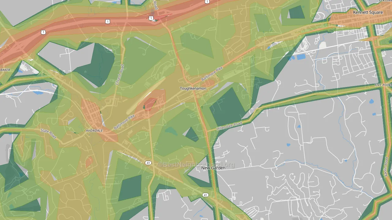 Toughkenamon, PA Map of Noise Levels in Toughkenamon