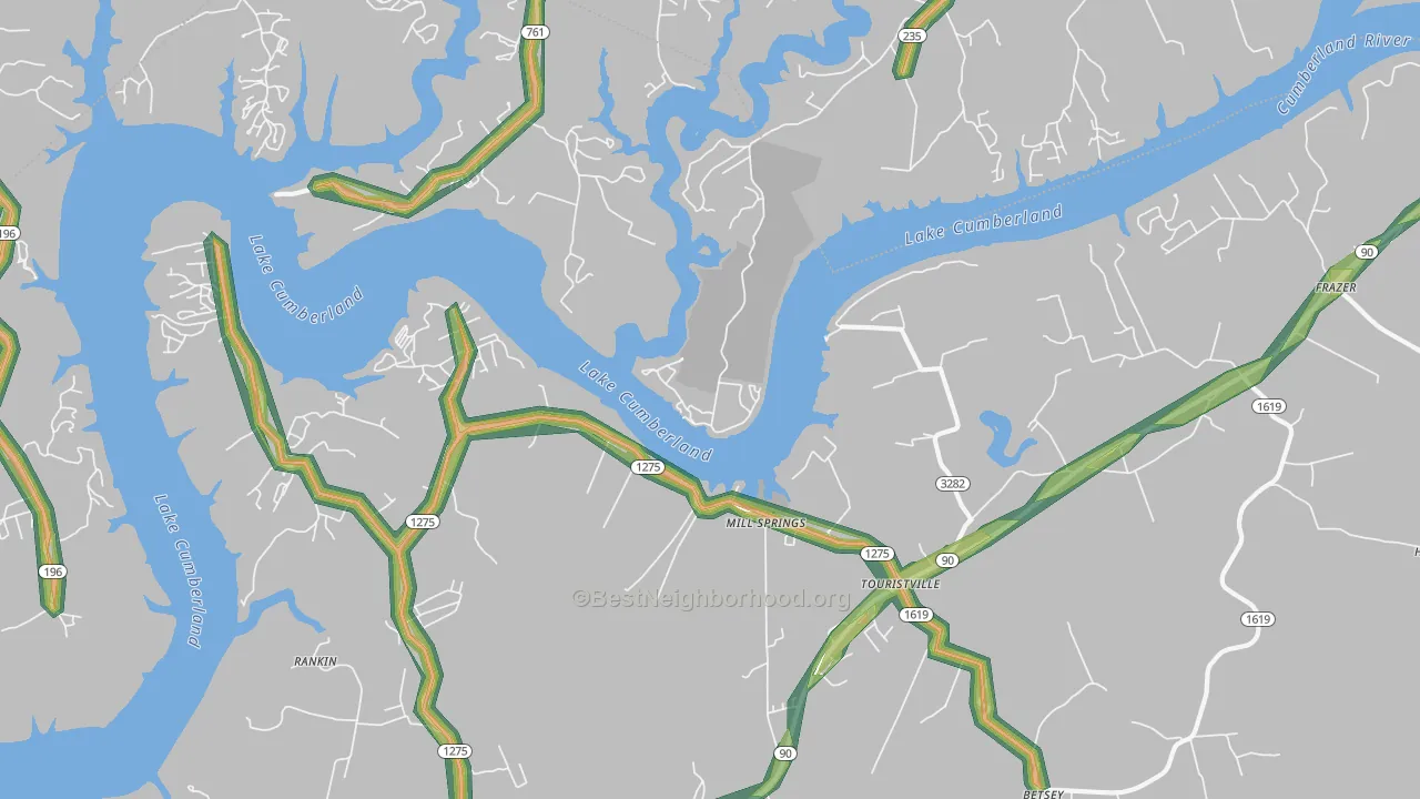 Touristville, KY Map of Noise Levels in Touristville