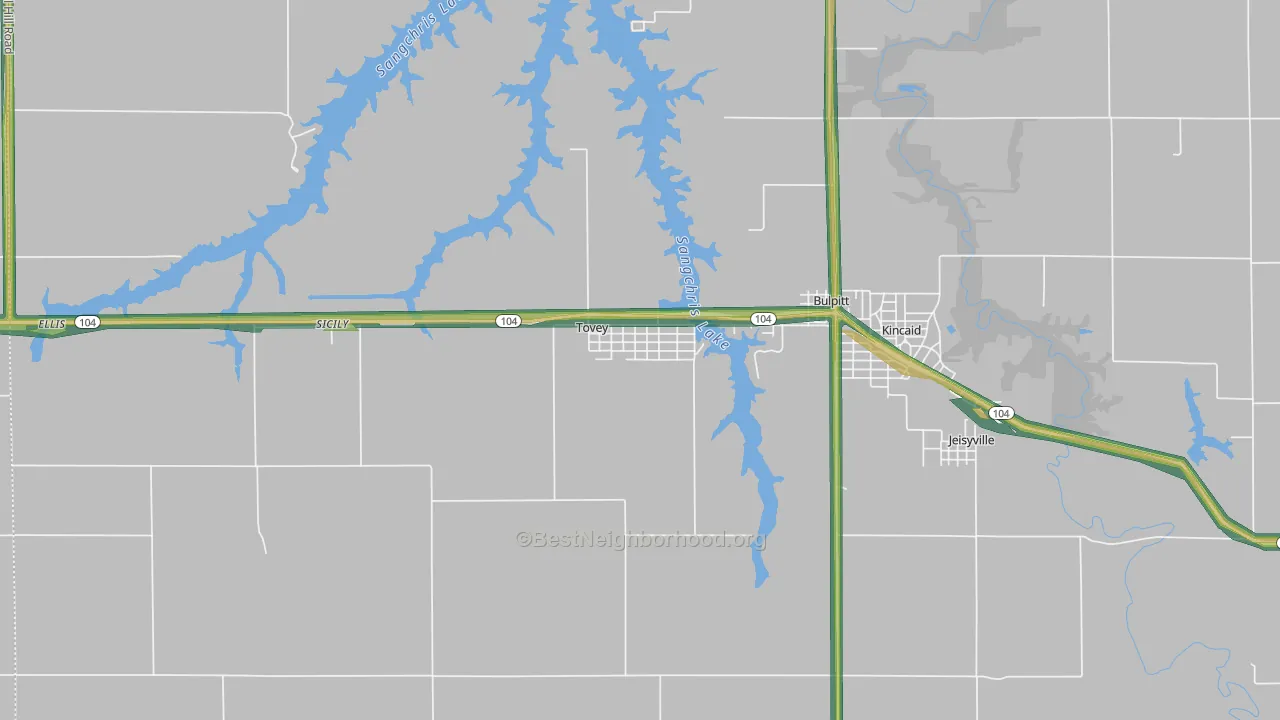 Tovey, IL Map of Noise Levels in Tovey