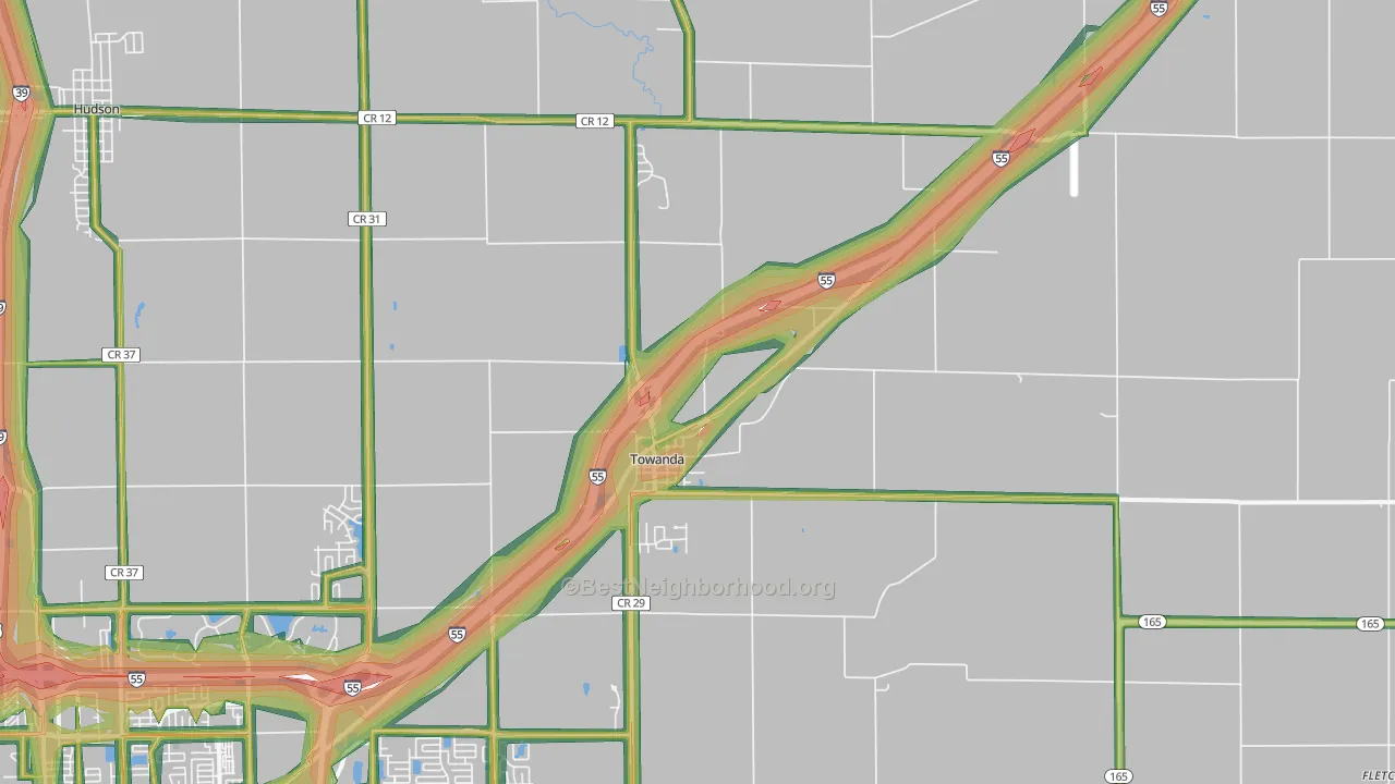 Towanda, IL Map of Noise Levels in Towanda