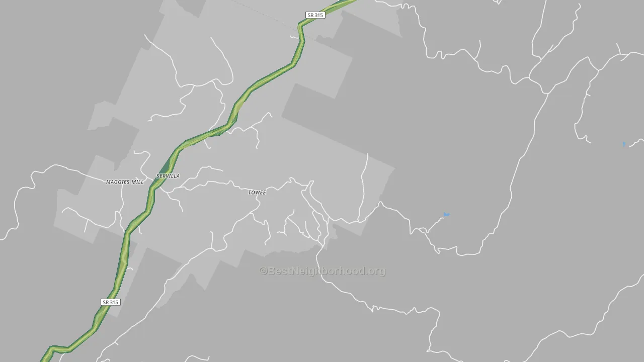 Towee, TN Map of Noise Levels in Towee