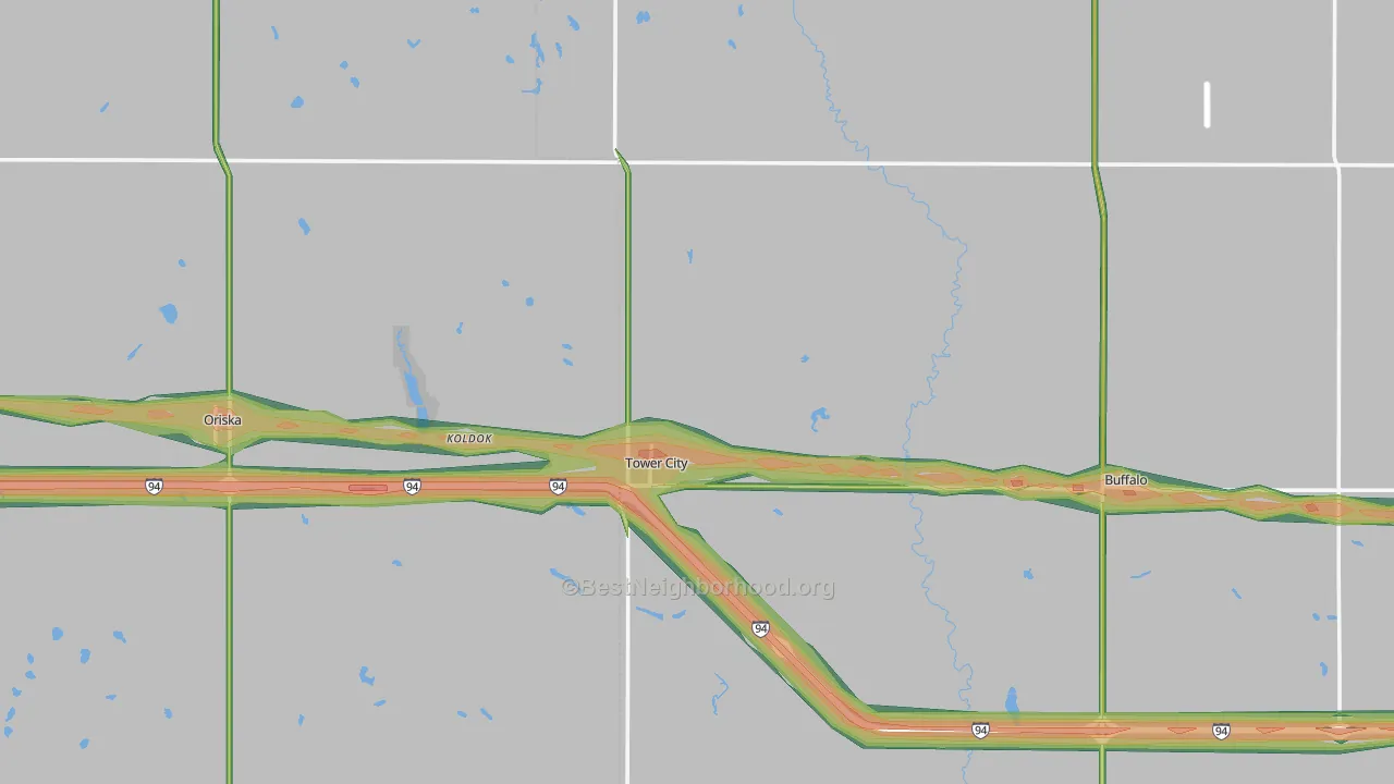 Tower City, ND Map of Noise Levels in Tower City