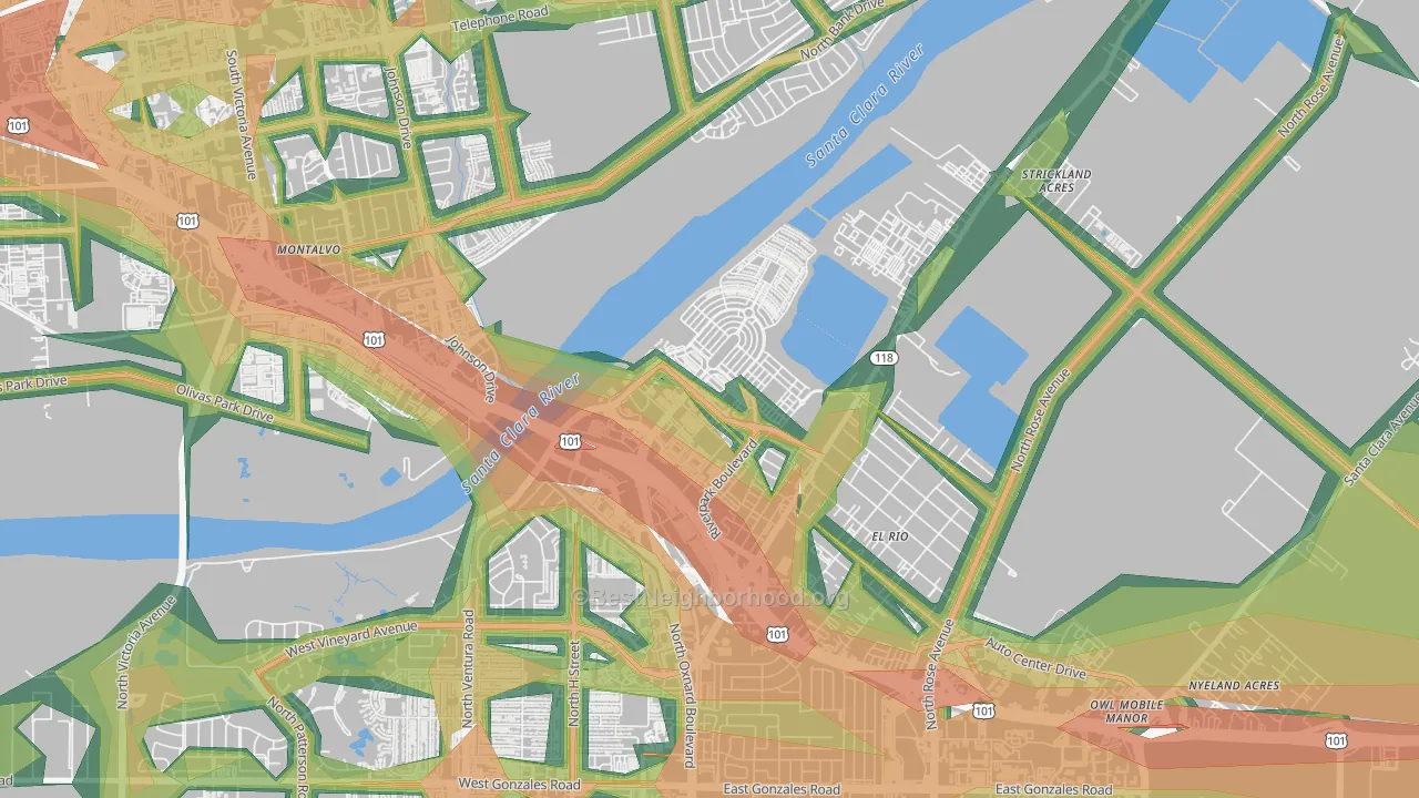 Town Center, Oxnard, CA Map of Noise Levels in Town Center