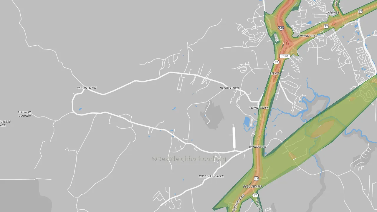 Town Creek, NC Map of Noise Levels in Town Creek