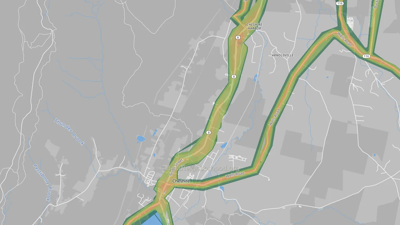 Town Crest Village, MA Map of Noise Levels in Town Crest Village