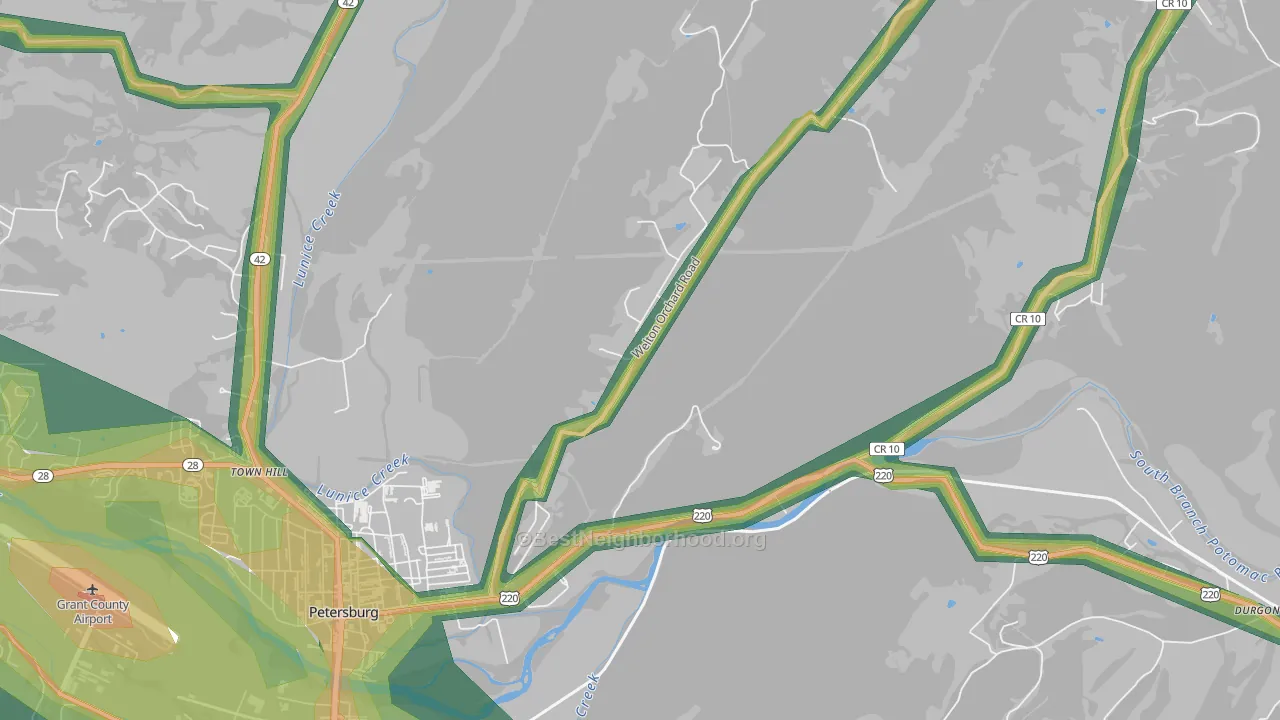 Town Hill, WV Map of Noise Levels in Town Hill