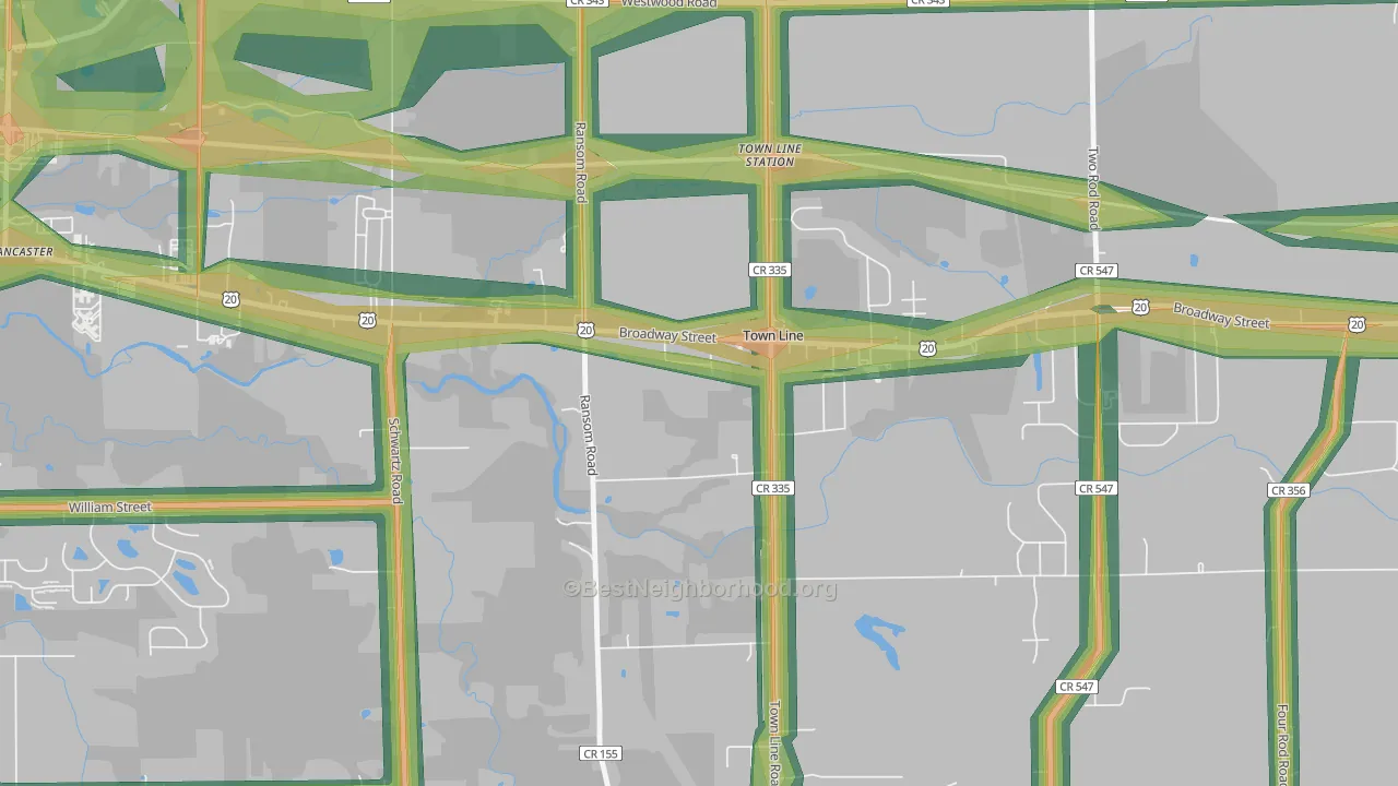 Town Line, NY Map of Noise Levels in Town Line