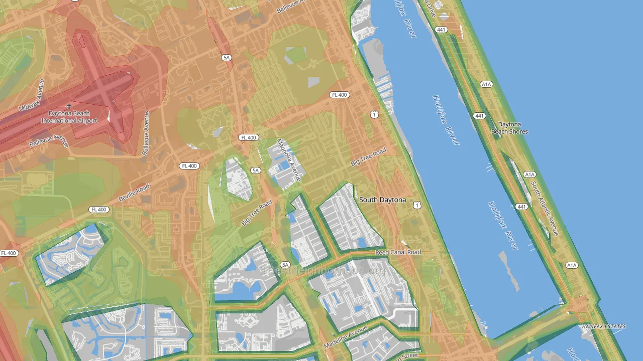 Town of Blake, South Daytona, FL Map of Noise Levels in Town of Blake