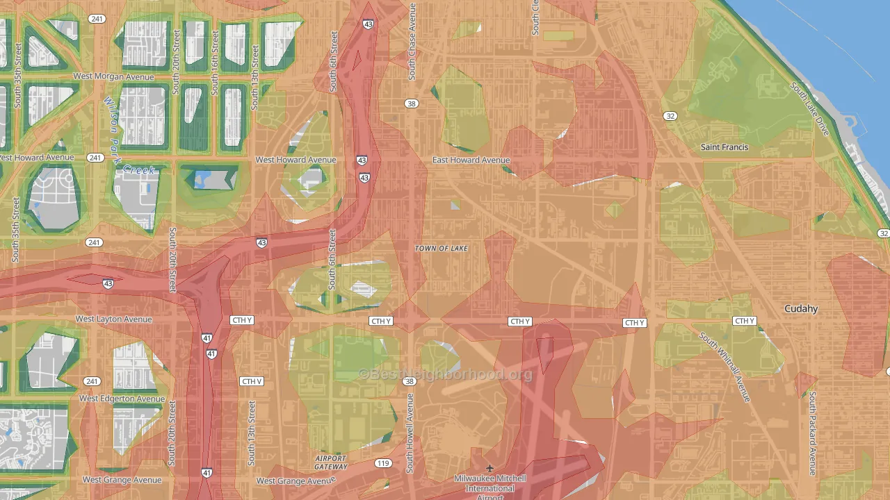 Town of Lake, Milwaukee, WI Map of Noise Levels in Town of Lake