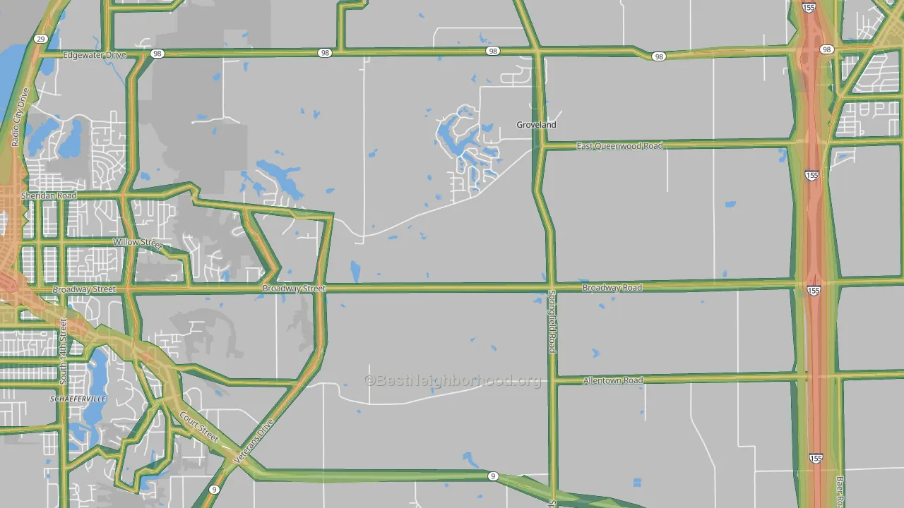 Towne Oaks, IL Map of Noise Levels in Towne Oaks