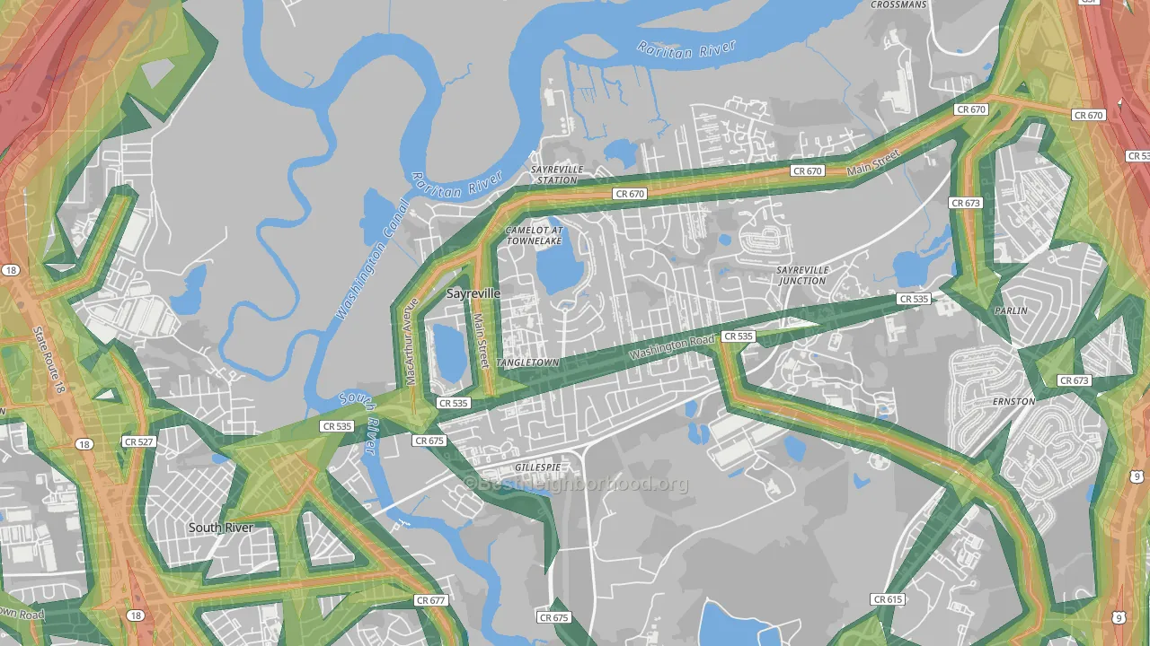 Townelake, Sayreville, NJ Map of Noise Levels in Townelake