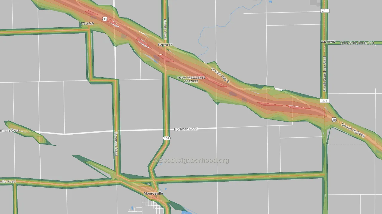 Townley, IN Map of Noise Levels in Townley