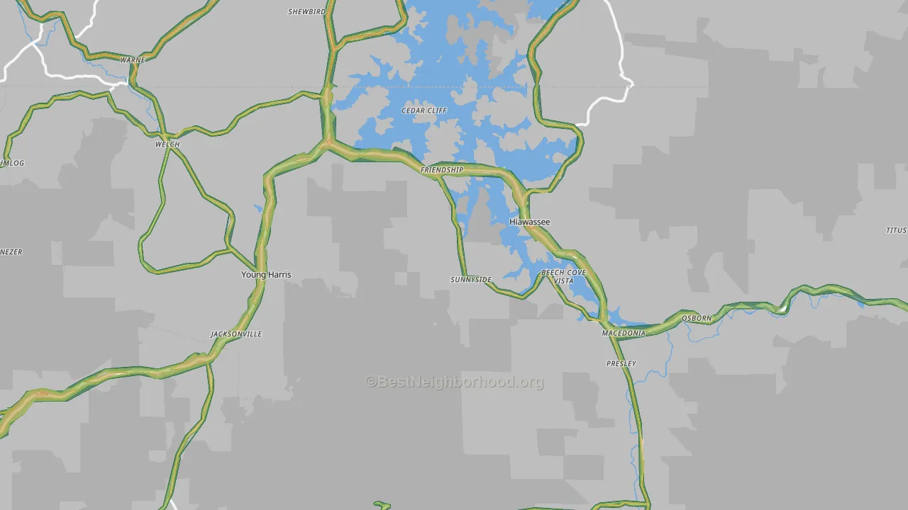 Towns County, GA Map of Noise Levels in Towns County
