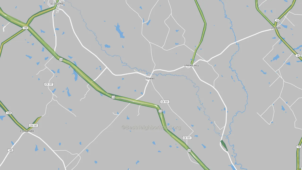 Towns, GA Map of Noise Levels in Towns