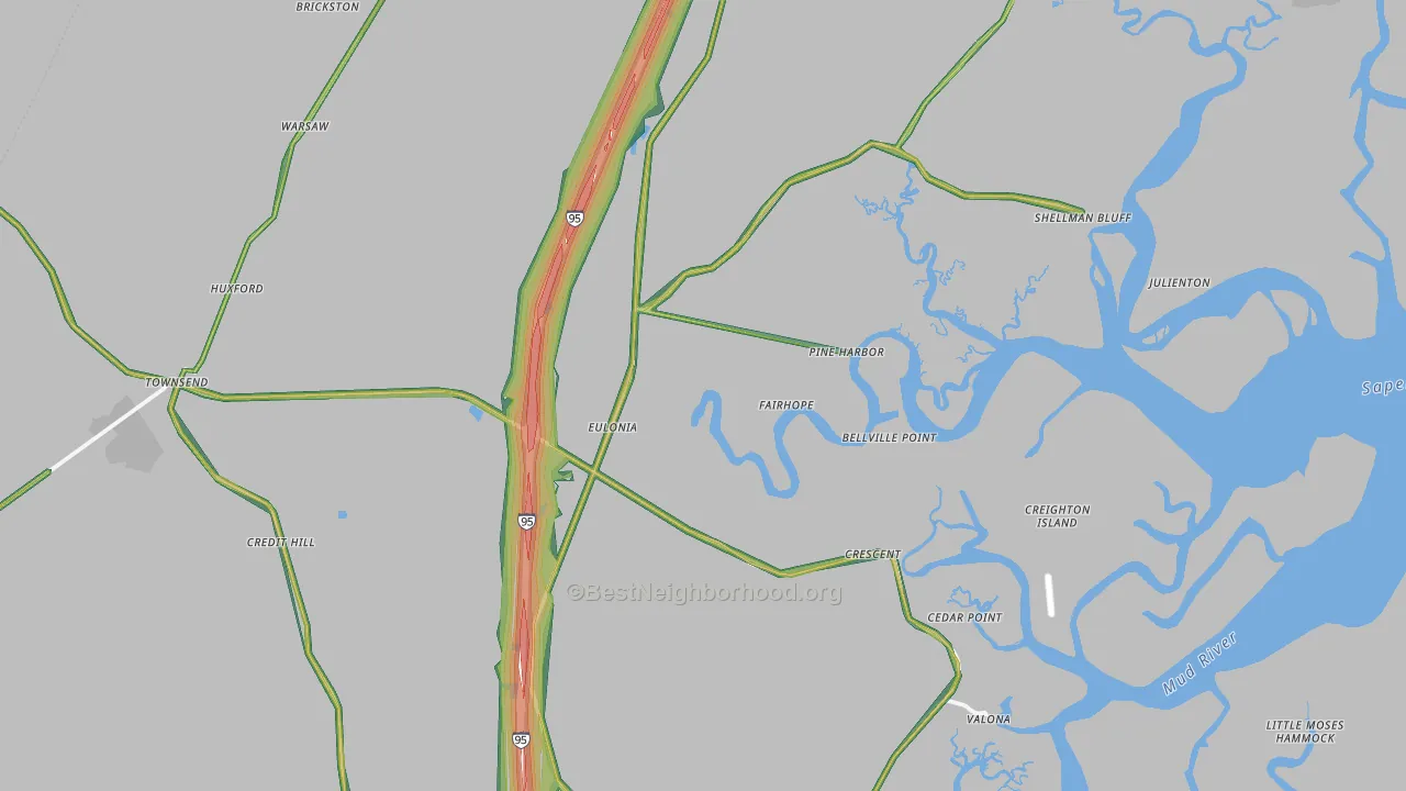 Townsend, GA Map of Noise Levels in Townsend