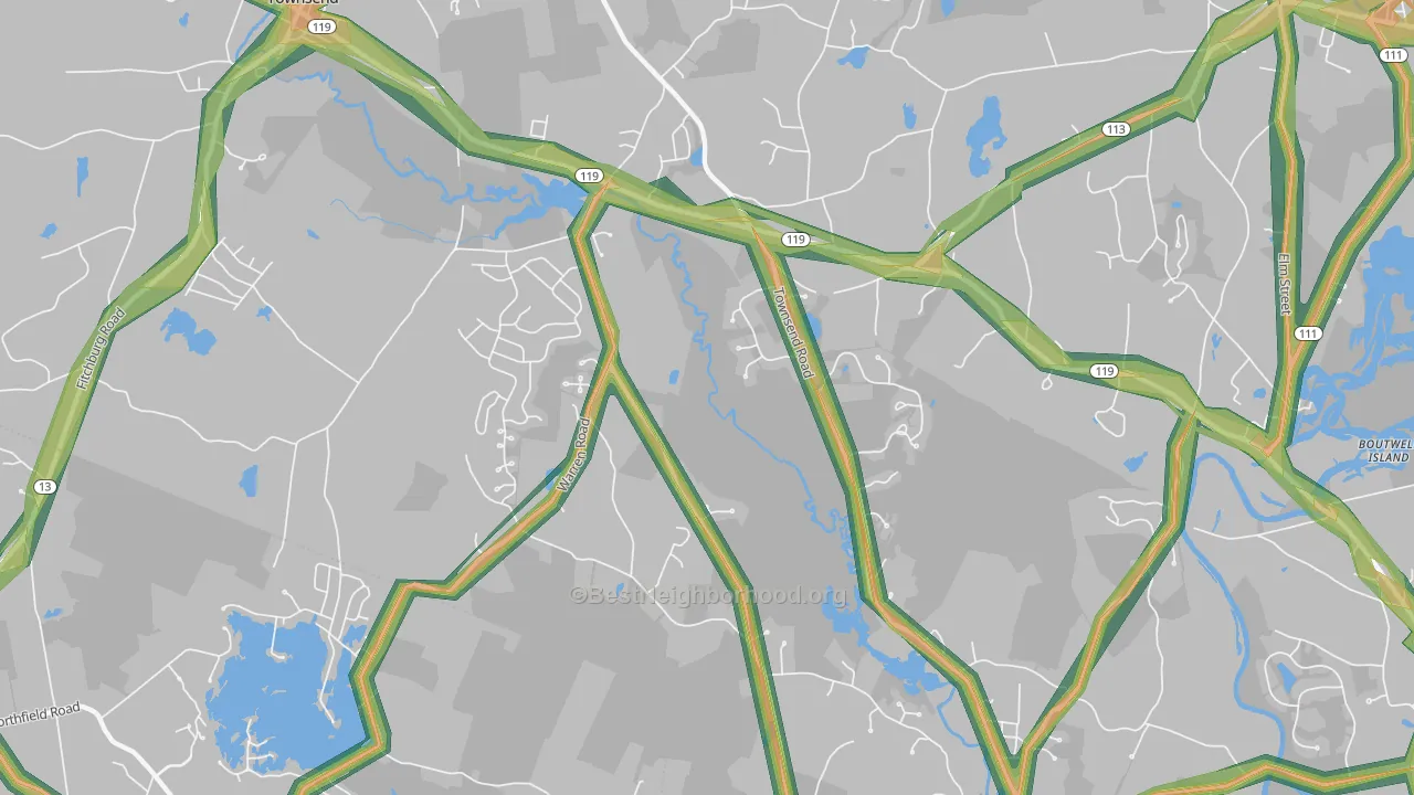 Townsend Harbor, MA Map of Noise Levels in Townsend Harbor