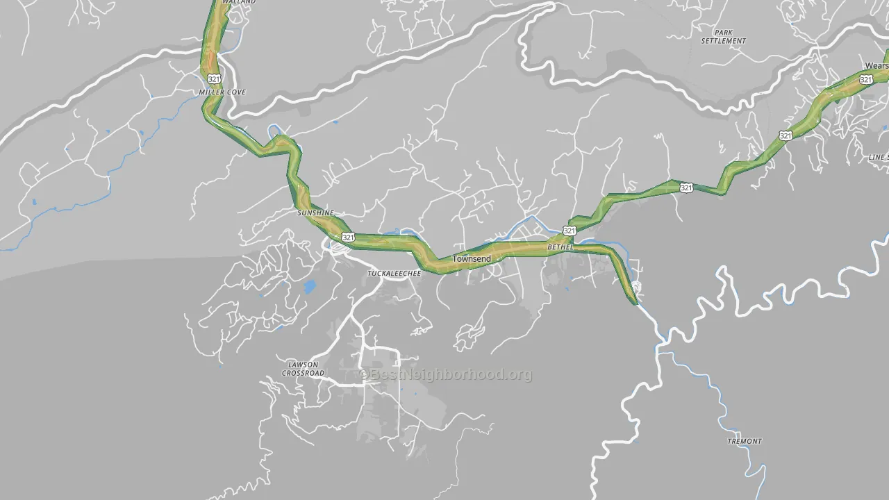 Townsend, TN Map of Noise Levels in Townsend