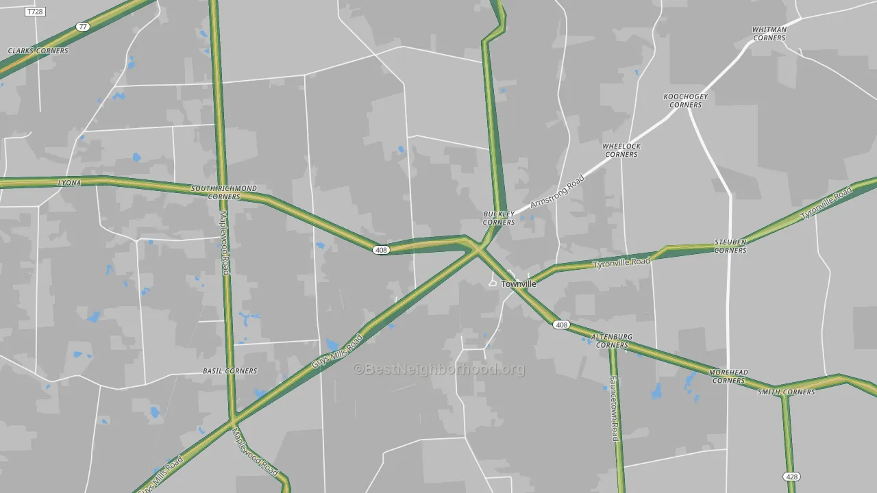 Townville, PA Map of Noise Levels in Townville