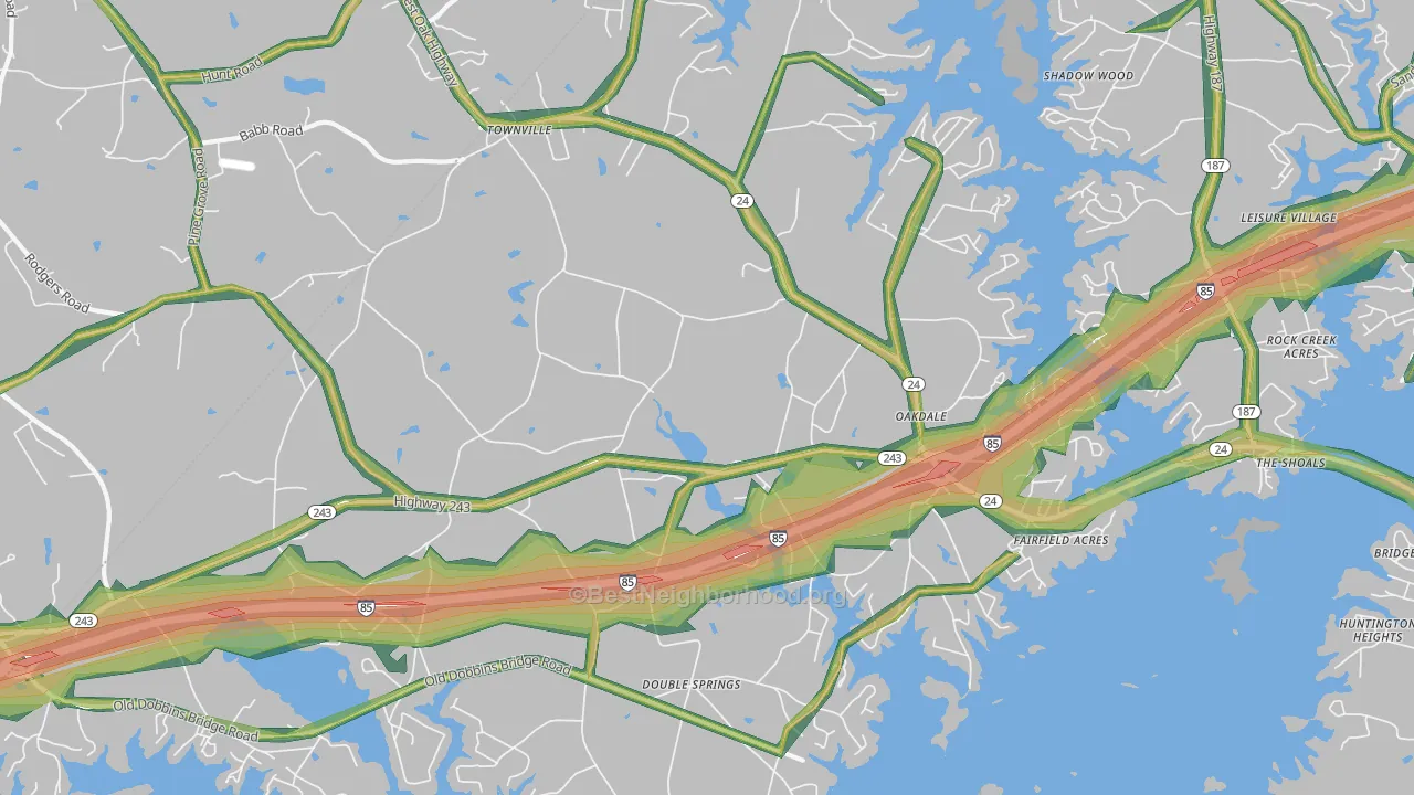 Townville, SC Map of Noise Levels in Townville