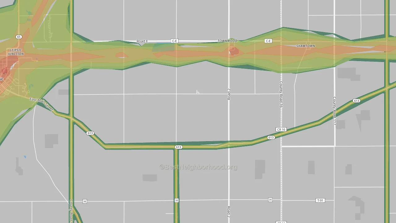 Townwood, OH Map of Noise Levels in Townwood