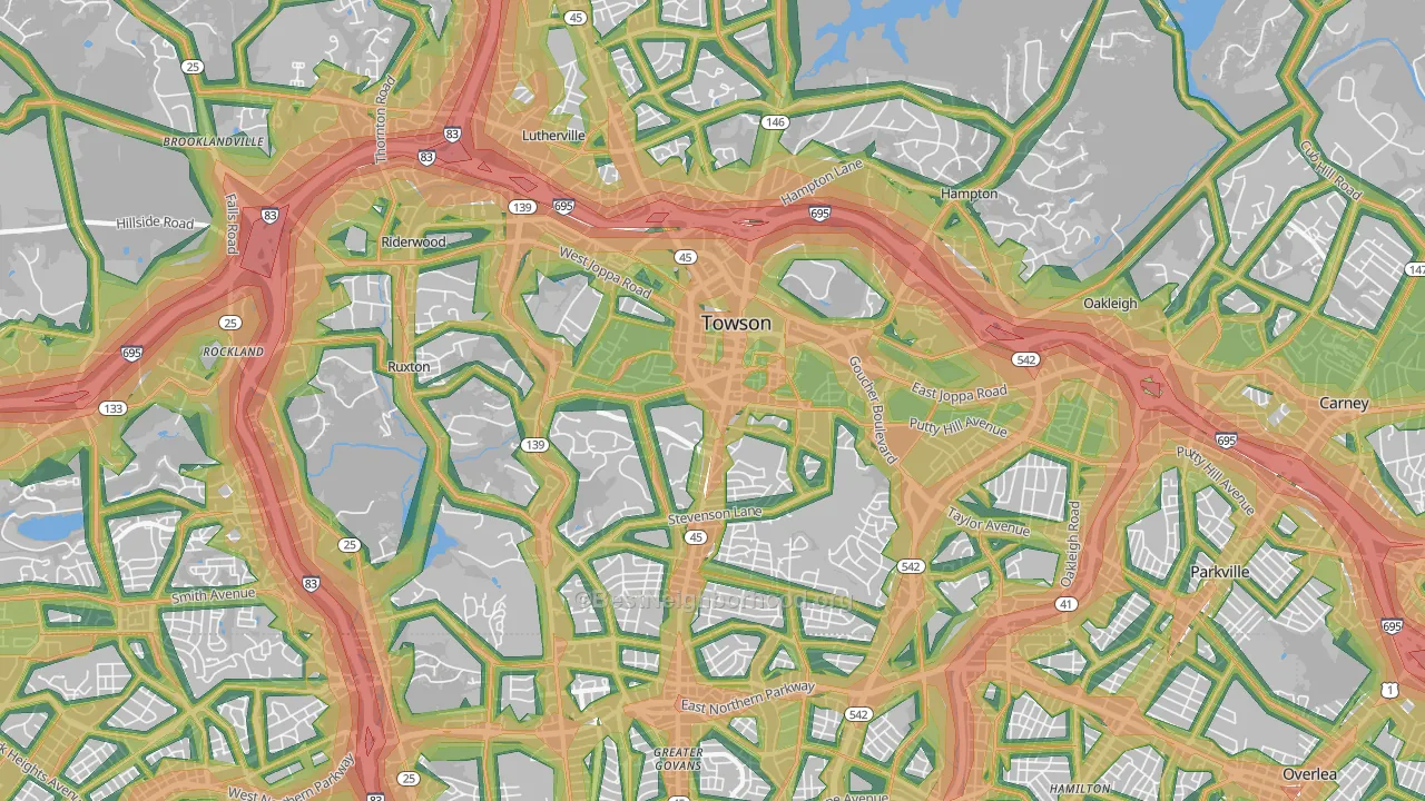 Towson, MD Map of Noise Levels in Towson