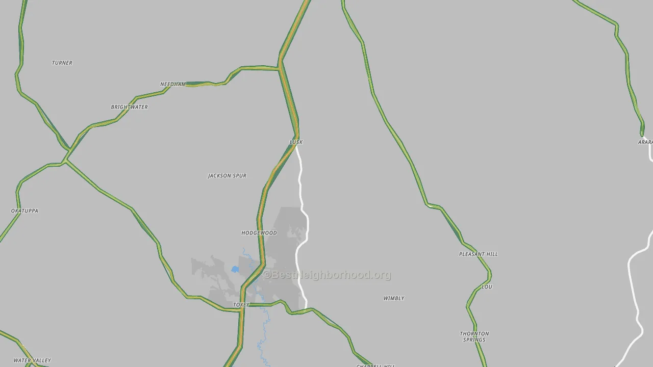 Toxey, AL Map of Noise Levels in Toxey