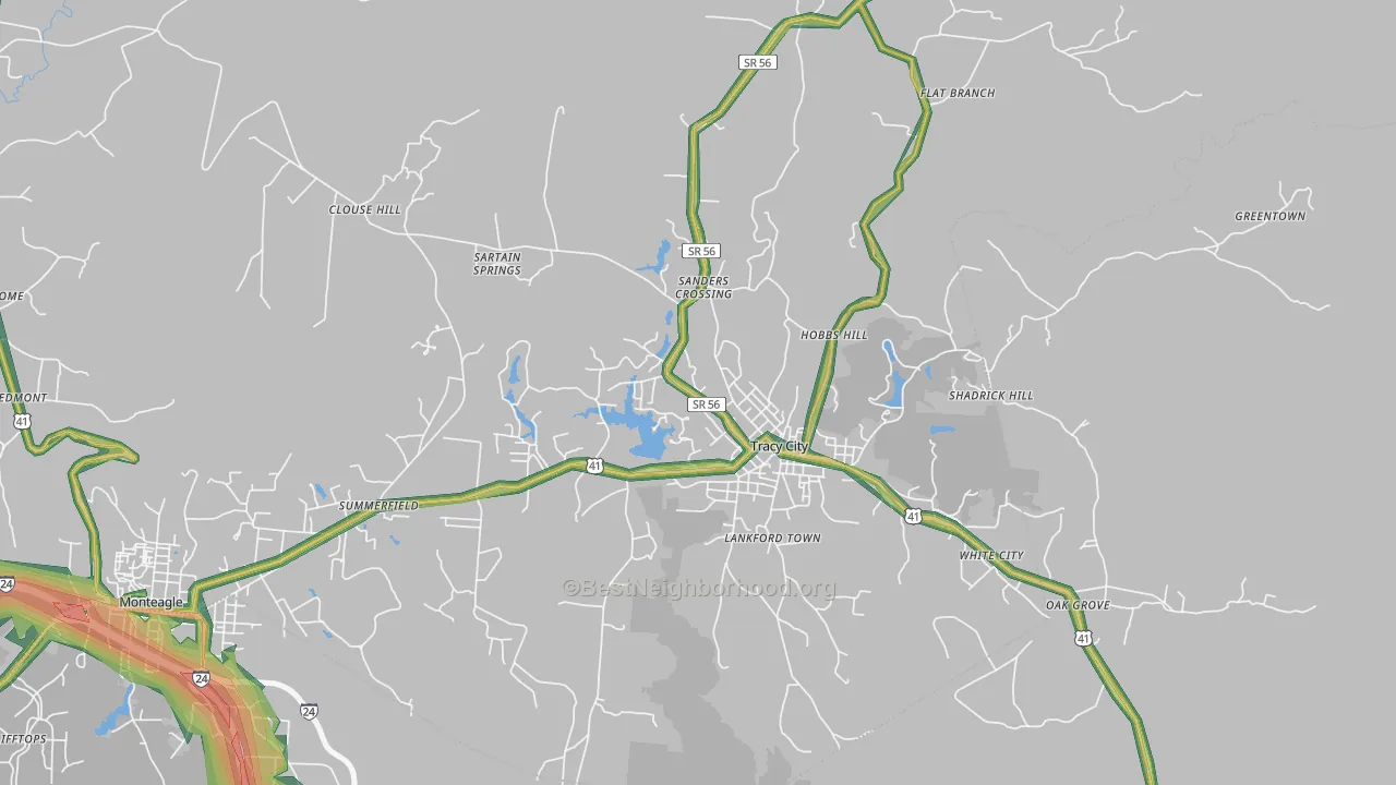 Tracy City, TN Map of Noise Levels in Tracy City