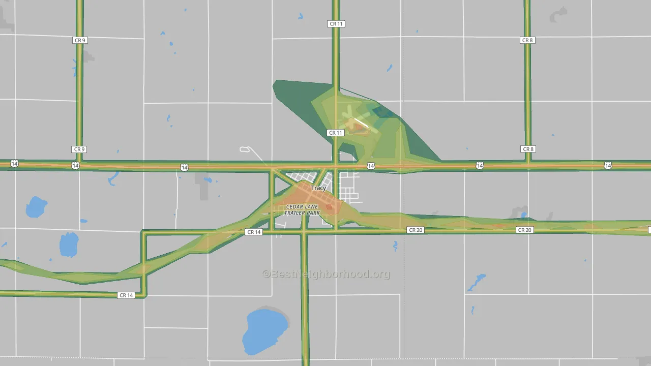 Tracy, MN Map of Noise Levels in Tracy