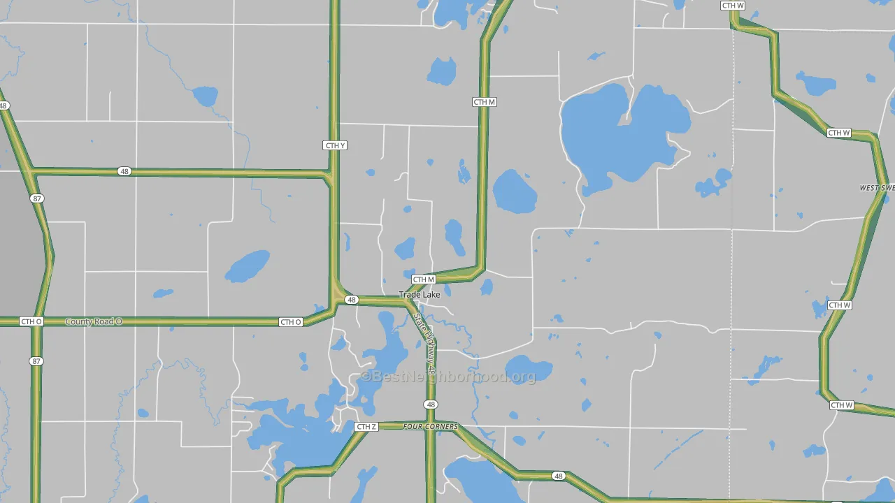 Trade Lake, WI Map of Noise Levels in Trade Lake