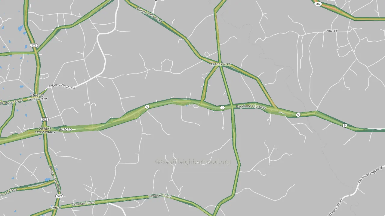 Tradesville, SC Map of Noise Levels in Tradesville