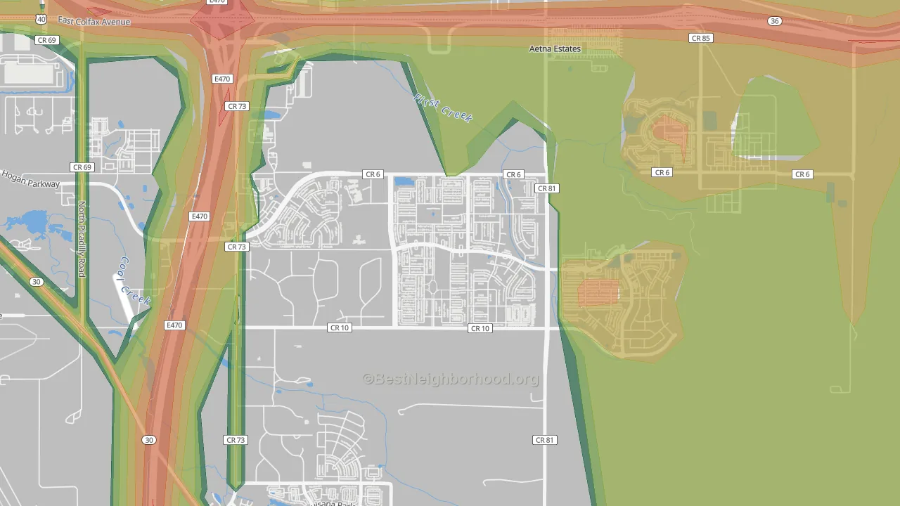 Traditions, Aurora, CO Map of Noise Levels in Traditions