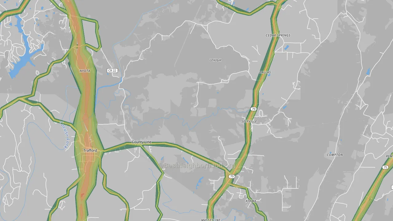 Trafford, AL Map of Noise Levels in Trafford