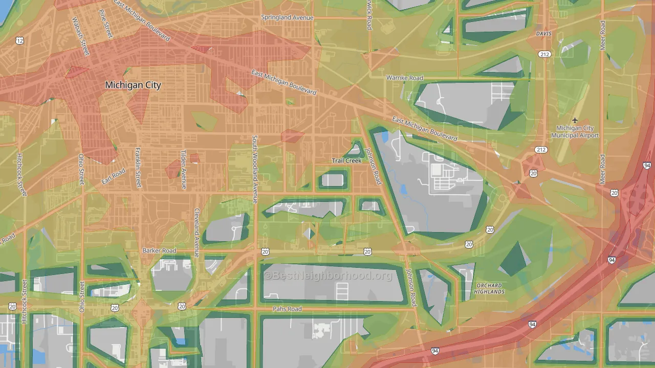 Trail Creek, IN Map of Noise Levels in Trail Creek