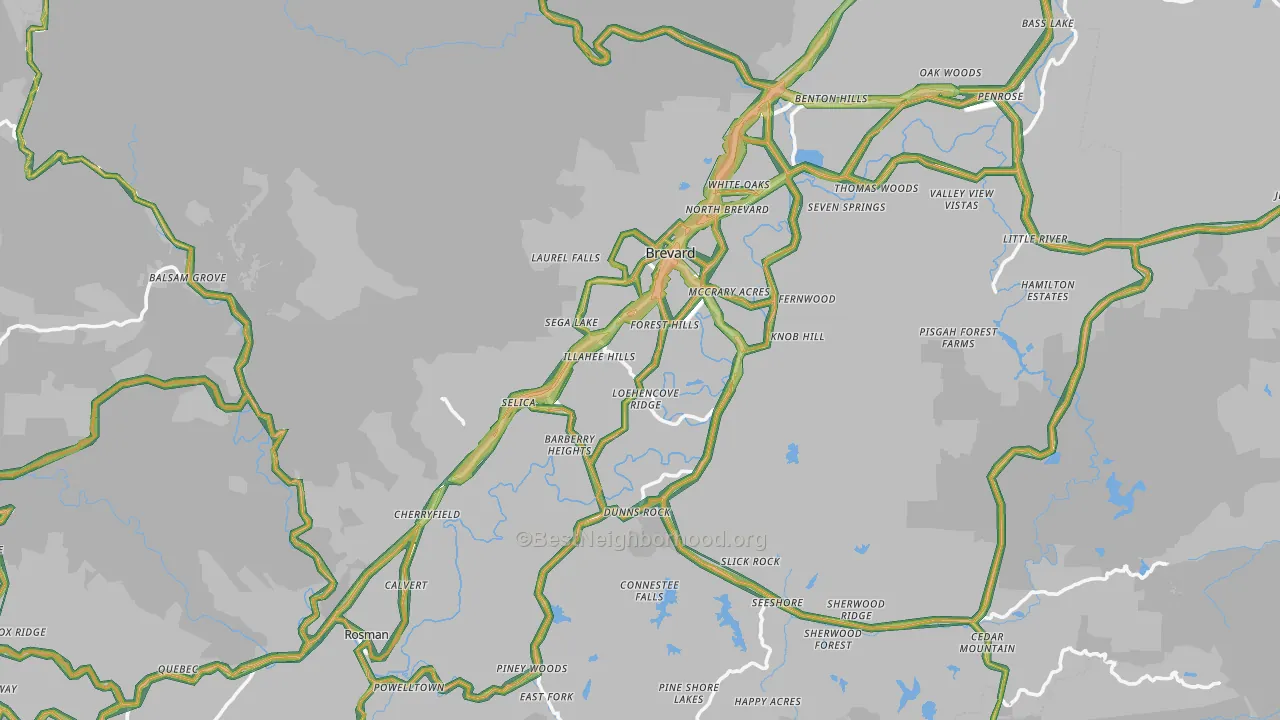 Transylvania County, NC Map of Noise Levels in Transylvania County