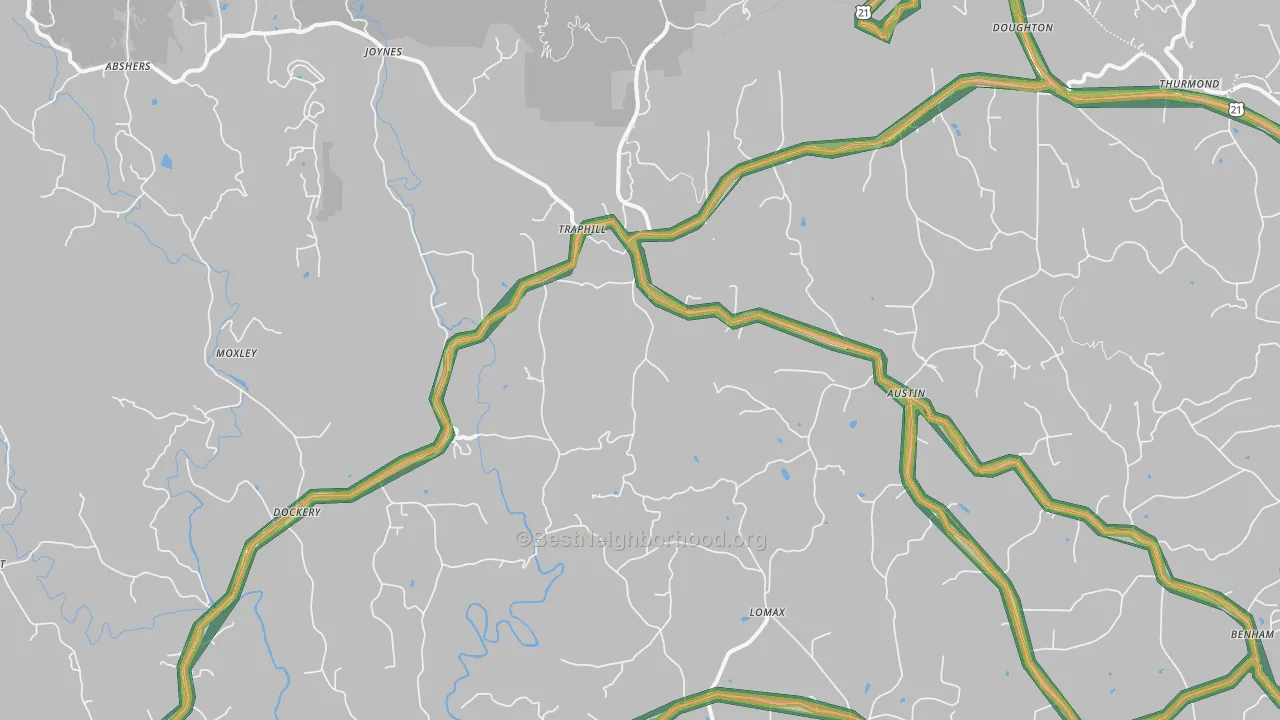 Traphill, NC Map of Noise Levels in Traphill